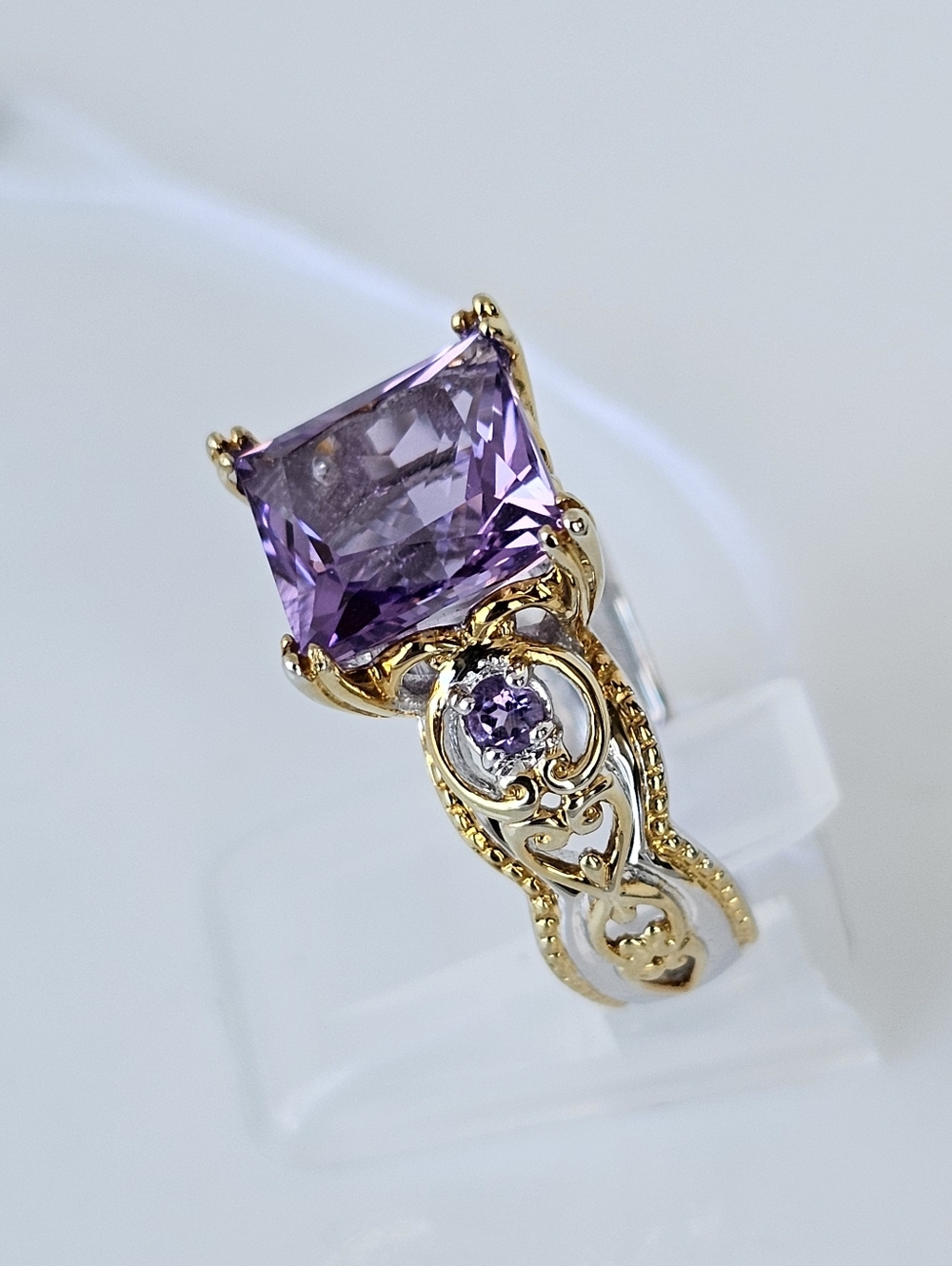 Gems En Vogue Amethyst Ring & Earrings Palladium Sterling Silver 18k Size 7! NWT - Picture 5 of 8